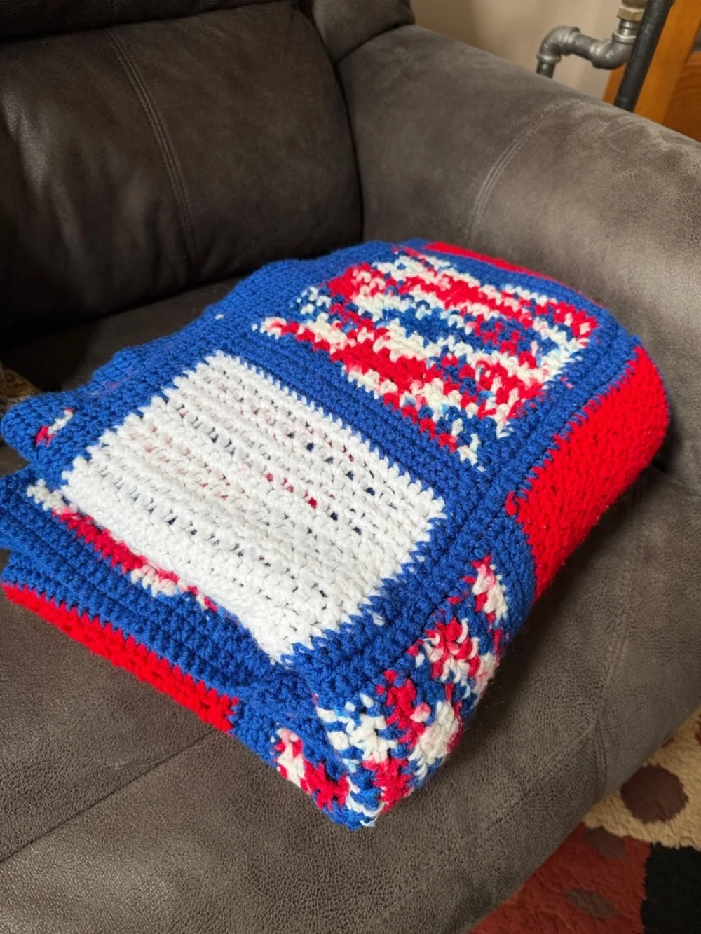 Granny Square Afghan Crochet Blanket Red White Blue USA American Boho Patriotic